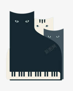 黑猫白猫灰猫与钢琴素材