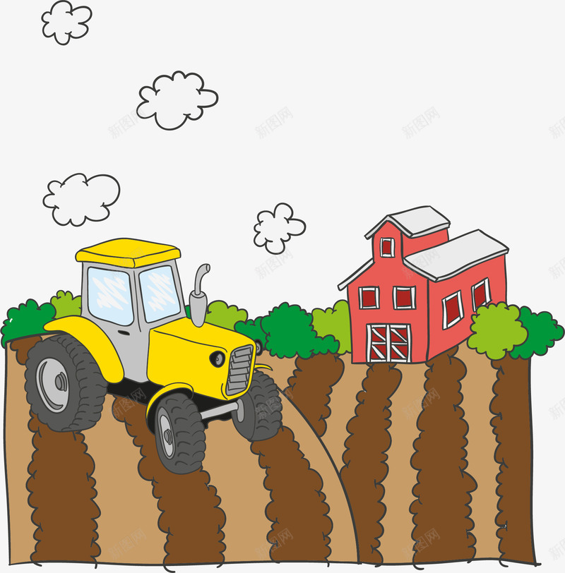 在农场耕种的拖拉机png免抠素材_88icon https://88icon.com 农业 农场 拖拉机 生态农场 田野 耕种