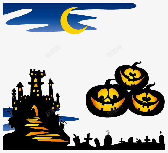 外国节日鬼节png免抠素材_88icon https://88icon.com 万圣节 南瓜鬼脸 城堡 恐怖
