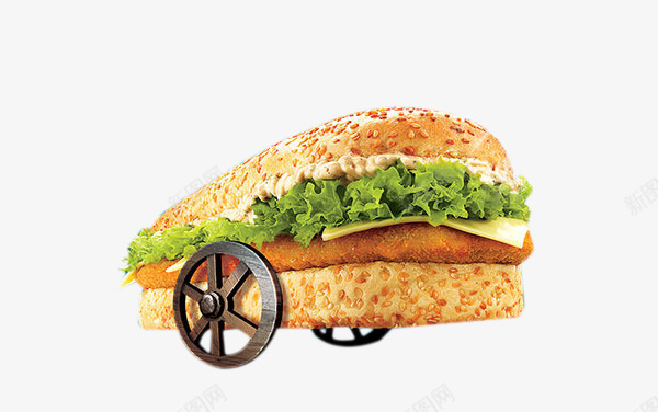 创意车轮汉堡png免抠素材_88icon https://88icon.com 创意车轮汉堡 双层汉堡 巨无霸汉堡 食物