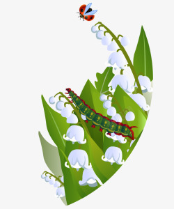 卡通手绘草丛花朵七星瓢虫虫子素材