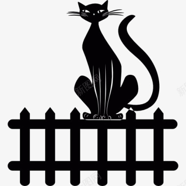 怕湿黑色的猫在篱笆上图标图标