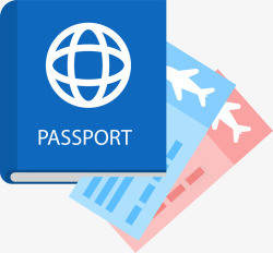 卡通蓝色护照和机票素材