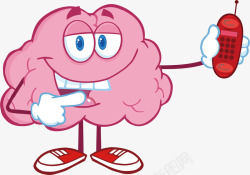 大脑漫画手拿电话的大脑矢量图高清图片