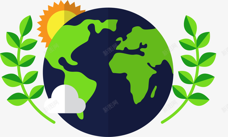 世界环境日绿色地球png免抠素材_88icon https://88icon.com 世界环境日 保护地球 保护环境 爱护地球 绿色叶子 绿色地球