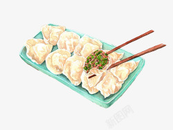 碟子的生蚝和筷子食物手绘馒头饺子高清图片