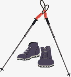 户外鞋和登山杖矢量图素材
