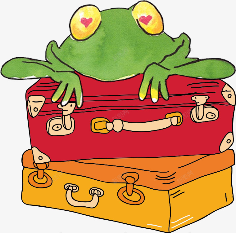 卡通青蛙插画装饰图案png免抠素材_88icon https://88icon.com 卡通 可爱小青蛙 小车 旅行 行李 青蛙 青蛙动物