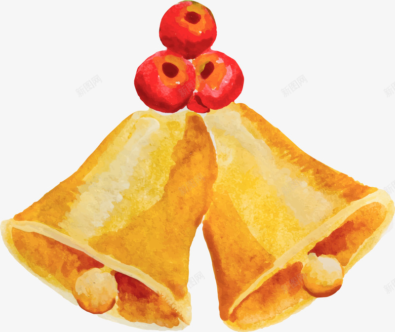 黄色圣诞节水彩铃铛png免抠素材_88icon https://88icon.com 冬青 圣诞快乐 圣诞节 水彩铃铛 装饰图案 黄色铃铛
