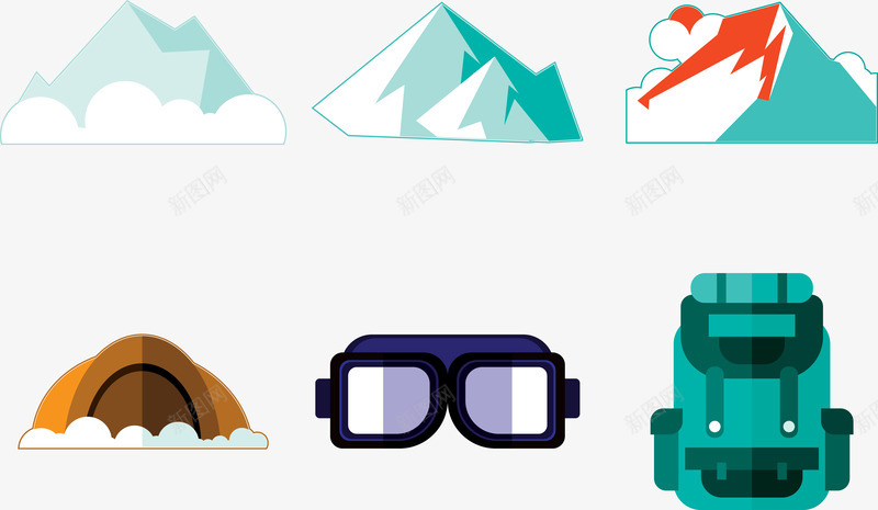 攀爬雪山矢量图ai免抠素材_88icon https://88icon.com 背包 雪山 青色 风镜 矢量图