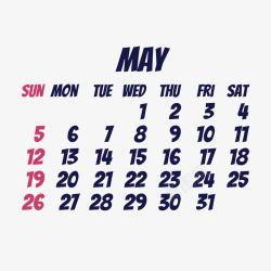 黑红色2019年5月日历矢量图素材
