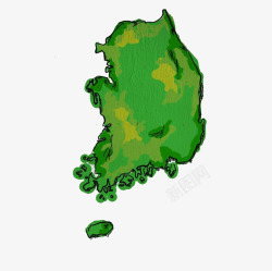 手绘绿色韩国地图素材