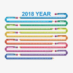 卡通2018彩色铅笔日历素材