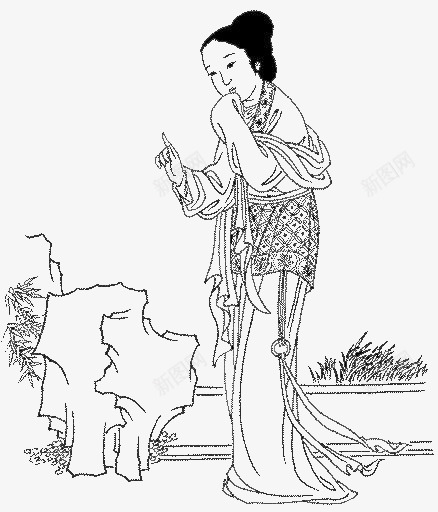 古代女子png免抠素材_88icon https://88icon.com 一位 假山 卡通 女子 手绘 白色 素描 草丛 黑色