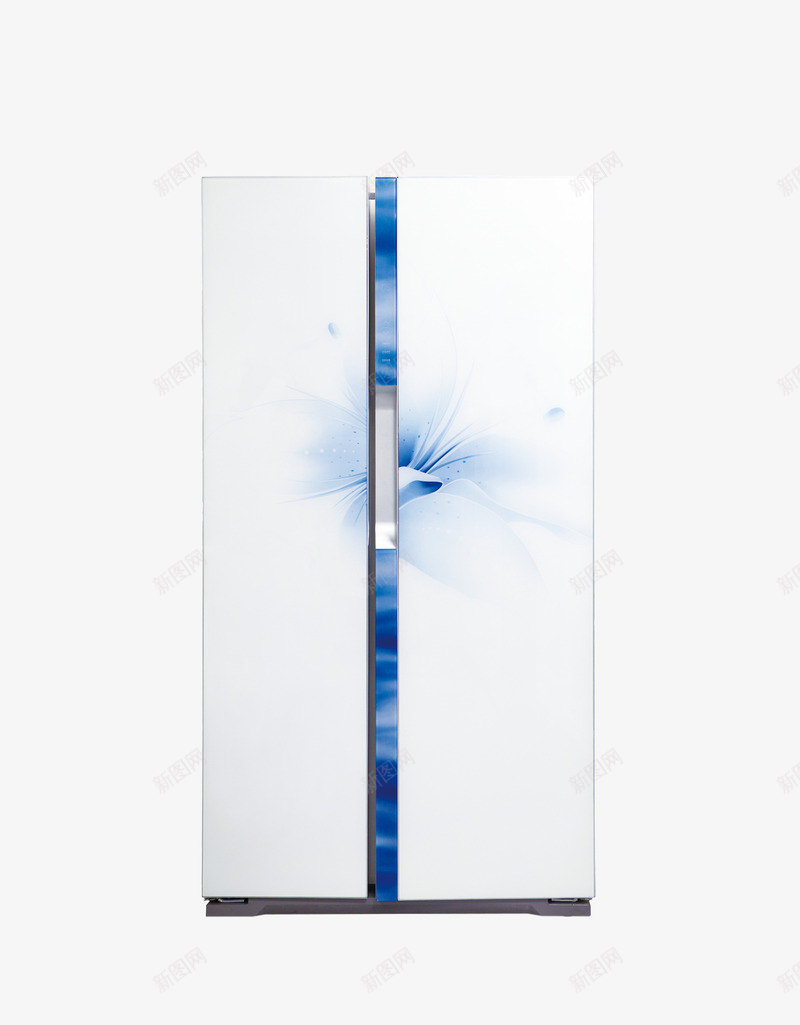 白色有蓝色图案的对开门冰箱png免抠素材_88icon https://88icon.com 冰箱 家用电器 家电 对开门冰箱 电冰箱 电器