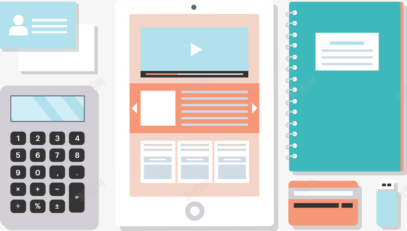 财务书桌矢量图ai免抠素材_88icon https://88icon.com 书桌桌面 平板 笔记本 蓝色 计算器 矢量图