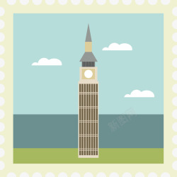 卡通旅游城市邮票大笨钟矢量图素材