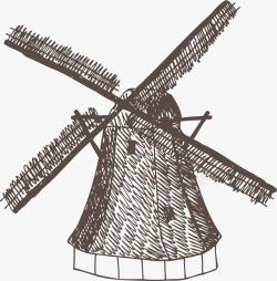 手绘荷兰风车矢量图素材