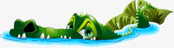 卡通水潭绿色卡通鳄鱼高清图片