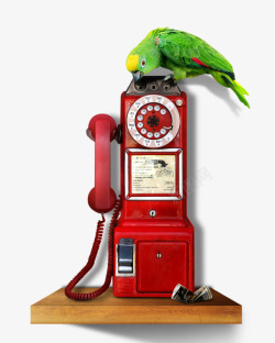 复古鹦鹉红色复古电话高清图片