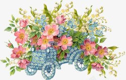 粉色铁艺小车手绘粉色花朵小车高清图片