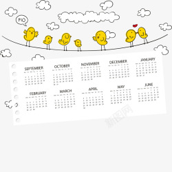 黄色小鸟手绘日历素材
