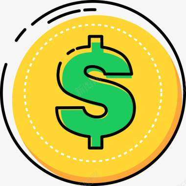 黄色手绘弯曲货币元素图标图标