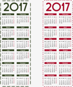 两张2017年日历矢量图素材