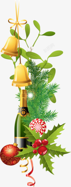 圣诞礼物绿色花瓣铃铛素材