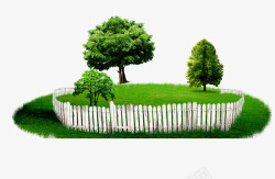 绿色大自然庭院树栅栏素材