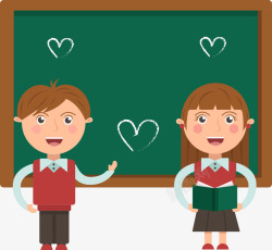 黑板上的爱心与学生素材