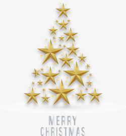 金色五角星拼图圣诞树素材