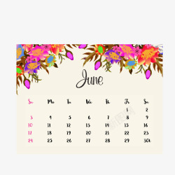 灰色2018年6月花朵日历矢量图素材