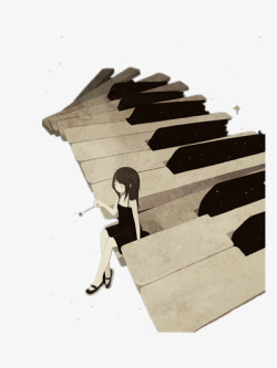 钢琴与女孩素材