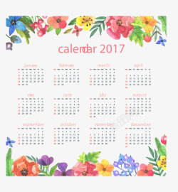 彩色花朵边框装饰2017日历矢量图素材