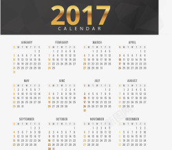 字体可编辑2017年日历矢量图高清图片