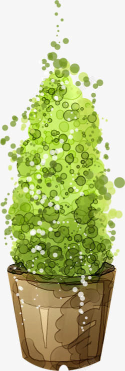 手绘绿色写意花纹气泡素材