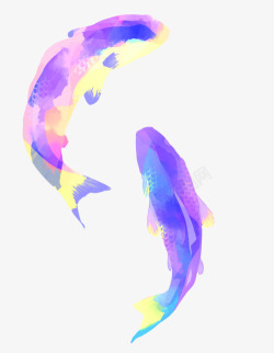 紫色手绘水彩鲤鱼装饰图案素材