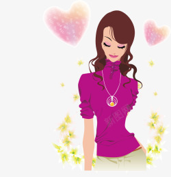 紫衣项链插画美女矢量图素材