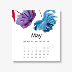 蓝白色2019年5月花朵日历矢量图素材