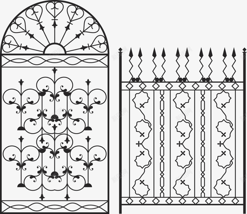 圆拱铁门和栅栏png免抠素材_88icon https://88icon.com 卡通栅栏 圆拱铁门 栅栏 矢量栅栏 铁门