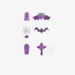 万圣节组图神秘紫色蝙蝠蜘蛛网和素材