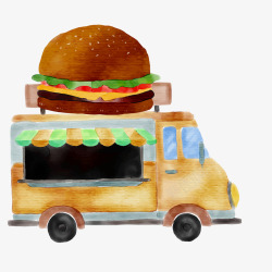 水彩手绘快餐餐车矢量图素材