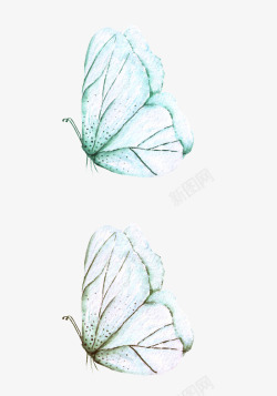 手绘水彩两只青色蝴蝶素材