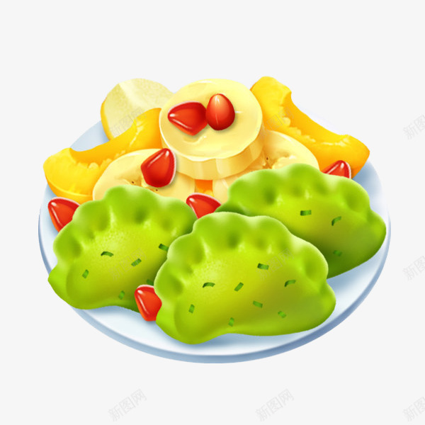 手绘食材png免抠素材_88icon https://88icon.com 多彩饺子 手绘饺子 水果 碟子 青色的饺子