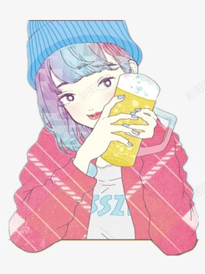 手绘女孩png免抠素材_88icon https://88icon.com 彩色 手绘插画 清纯女孩