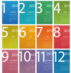 彩色矩形块2018日历矢量图素材