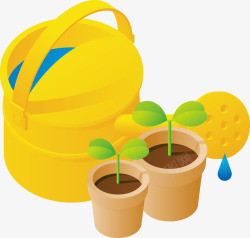 浇水桶和花盆植物矢量图素材