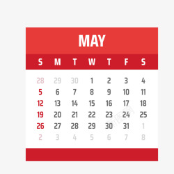 红白色2019年5月日历矢量图素材