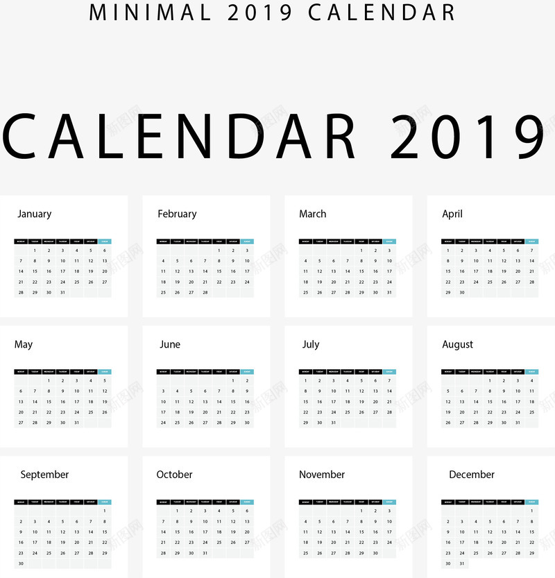 简约新年日历模板矢量图ai免抠素材_88icon https://88icon.com 2019日历 新年日历 日历 矢量png 简约日历 矢量图
